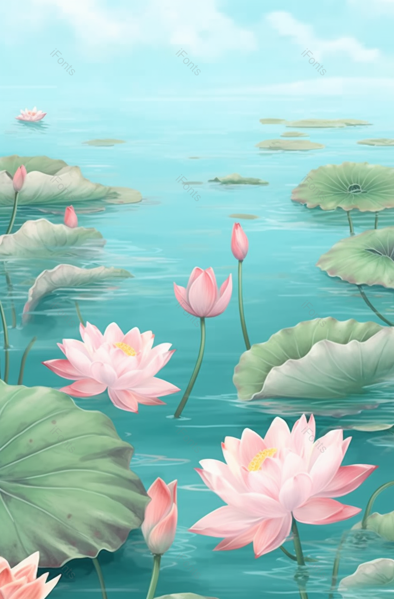 荷花在池塘里绽放,插画/手绘图,插画/手绘图库,插画/手绘图下载,插画/手绘